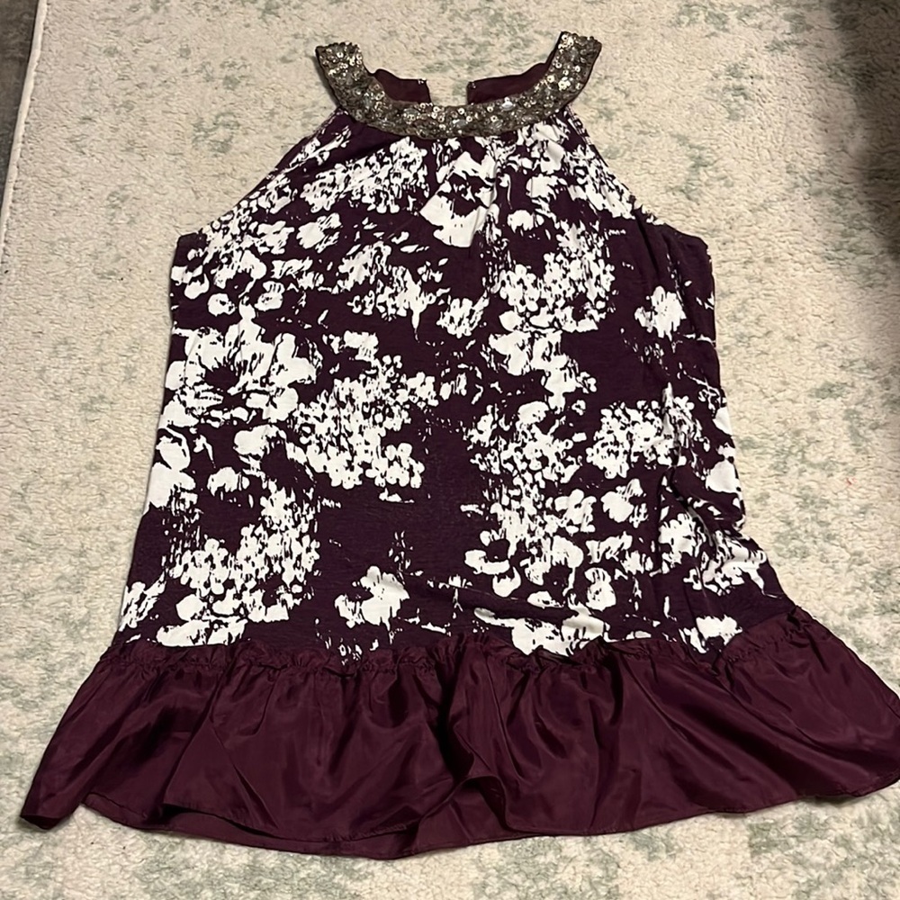 Velvet Purple sleeveless shirt with sequin neck line size medium